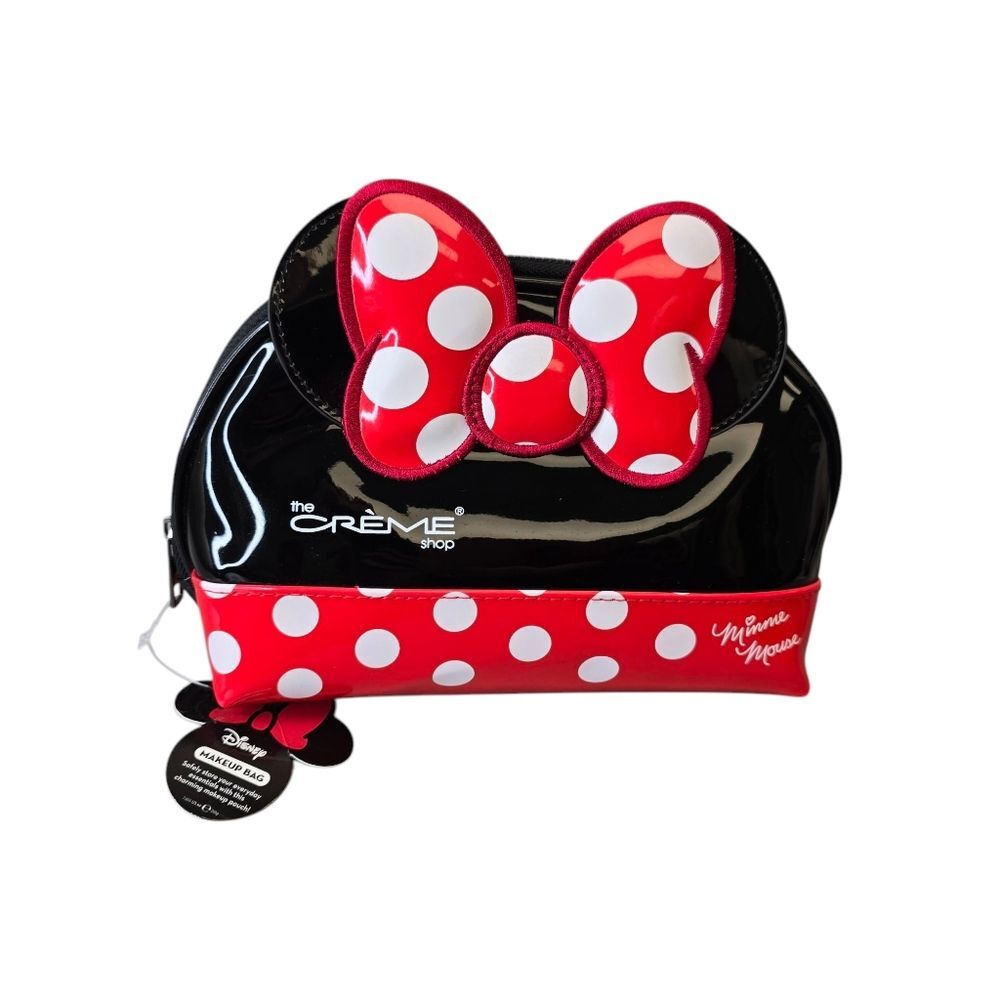 NWT Minnie Mouse Dome Faux Leather Polka Dot Travel Pouch - Red and Black